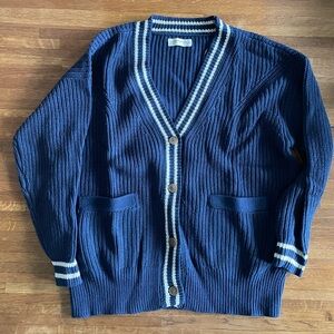 Lucky Brand Blue and White V-Neck Cardigan Sweater
